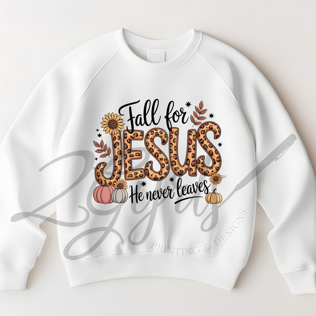 Fall for Jesus He never leaves (Cheetah Print)