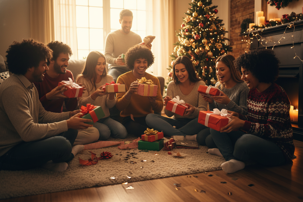 People opening gifts
